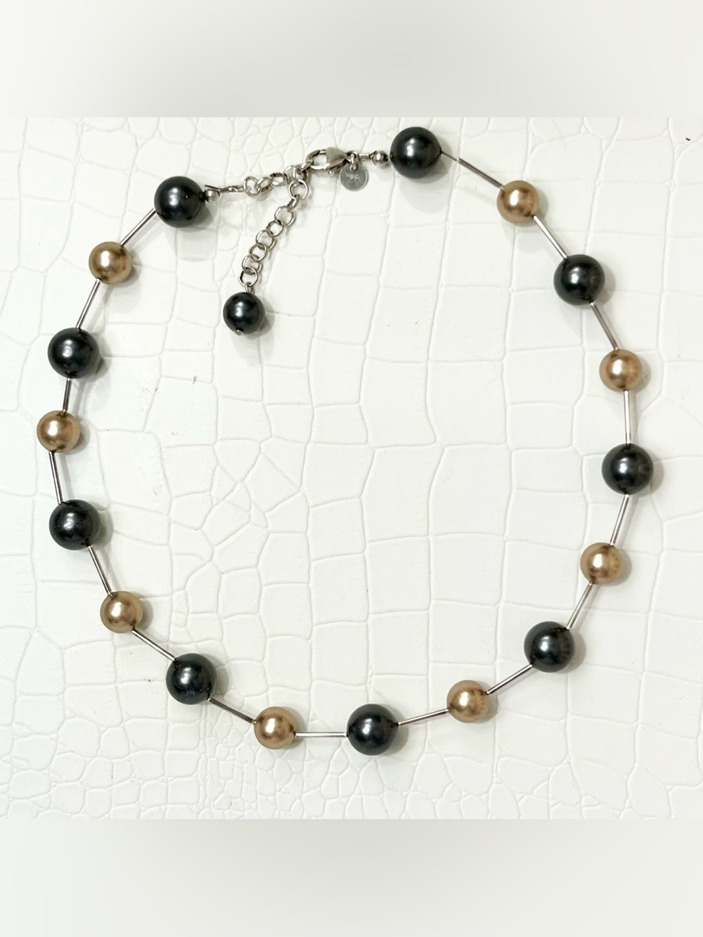 Emily Ray Necklace 925 Sterling Silver, 16-18” Champagne & Dk Gray Pearl Beaded